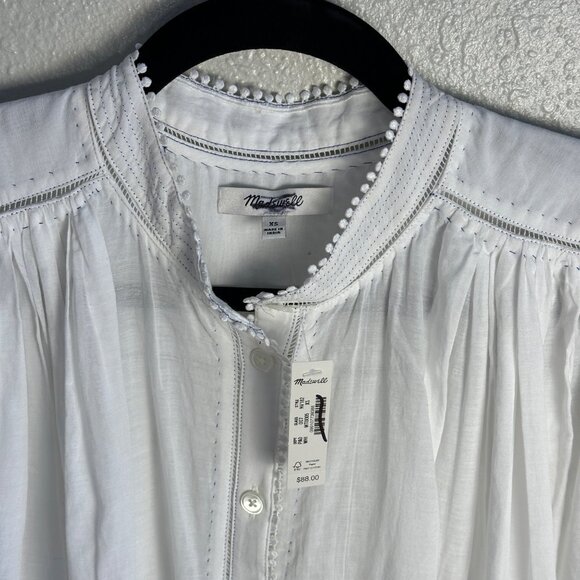 Madewell Womens Shirred Ruffle Lace-Trim Top Sz XS  Cottagecore Flowy Blouse NWT - Picture 5 of 13